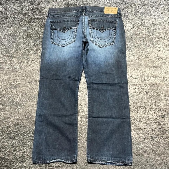 True Religion Jeans Mens 38x29 Blue World Tour Section Straight Hip-Hop Y2K